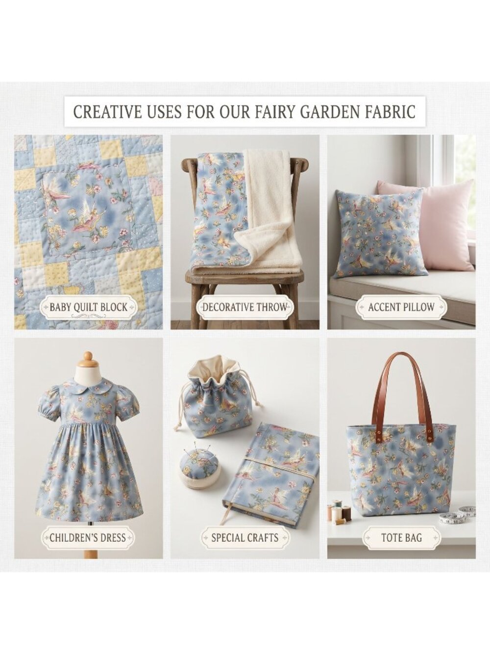 Vintage Cotton Fabric, Romantic Floral Fairy Garden, David Textiles 2002, 5 Yard